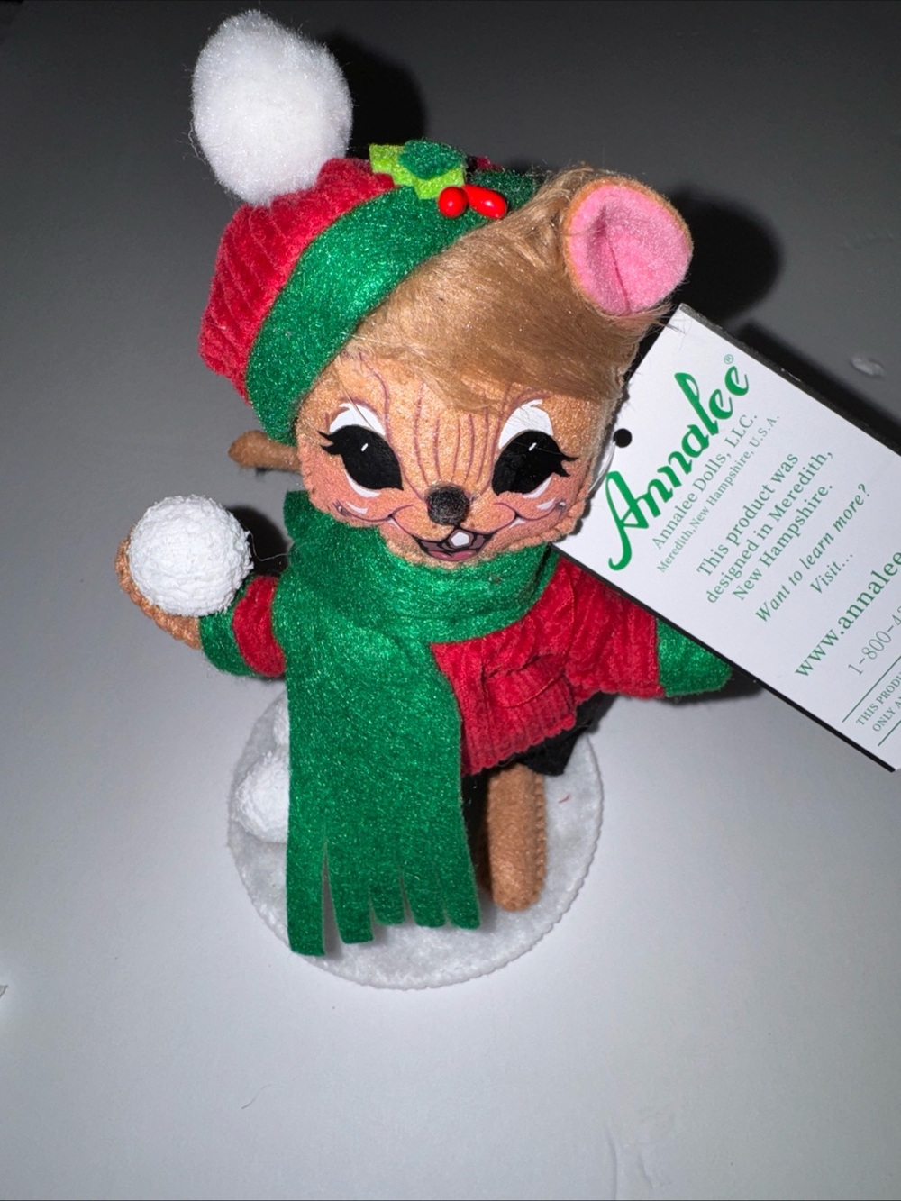 Annalee Boy Mouse Playing with Snowballs - 7x4 inches NWT